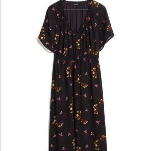 Women's Black Georgette V-neck Dolman-sleeve dress - small